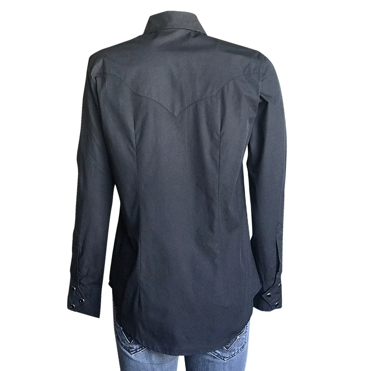 Rockmount Womens Black 100% Cotton Solid Western L/S Shirt Chic Comfort