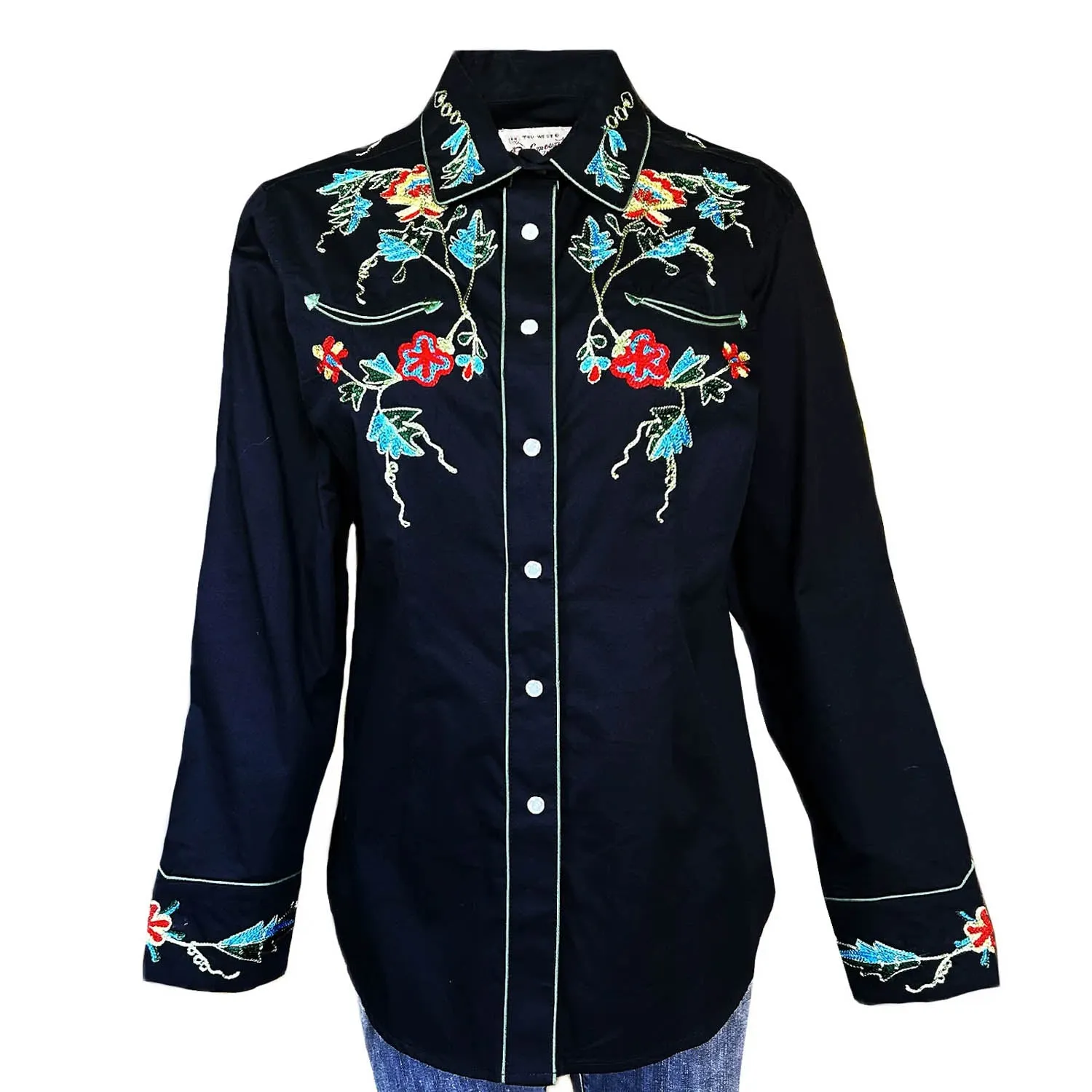 Rockmount Womens Floral Embroidered Western Black 100% Cotton L/S Shirt Non-irritating Trendsetting
