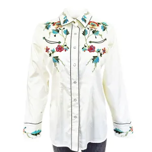 Rockmount Womens Floral Embroidered Western Ivory 100% Cotton L/S Shirt Embroidered Detail Minimalist fashion Rockmount Womens Floral Embroidered Western Ivory 100% Cotton L/S Shirt