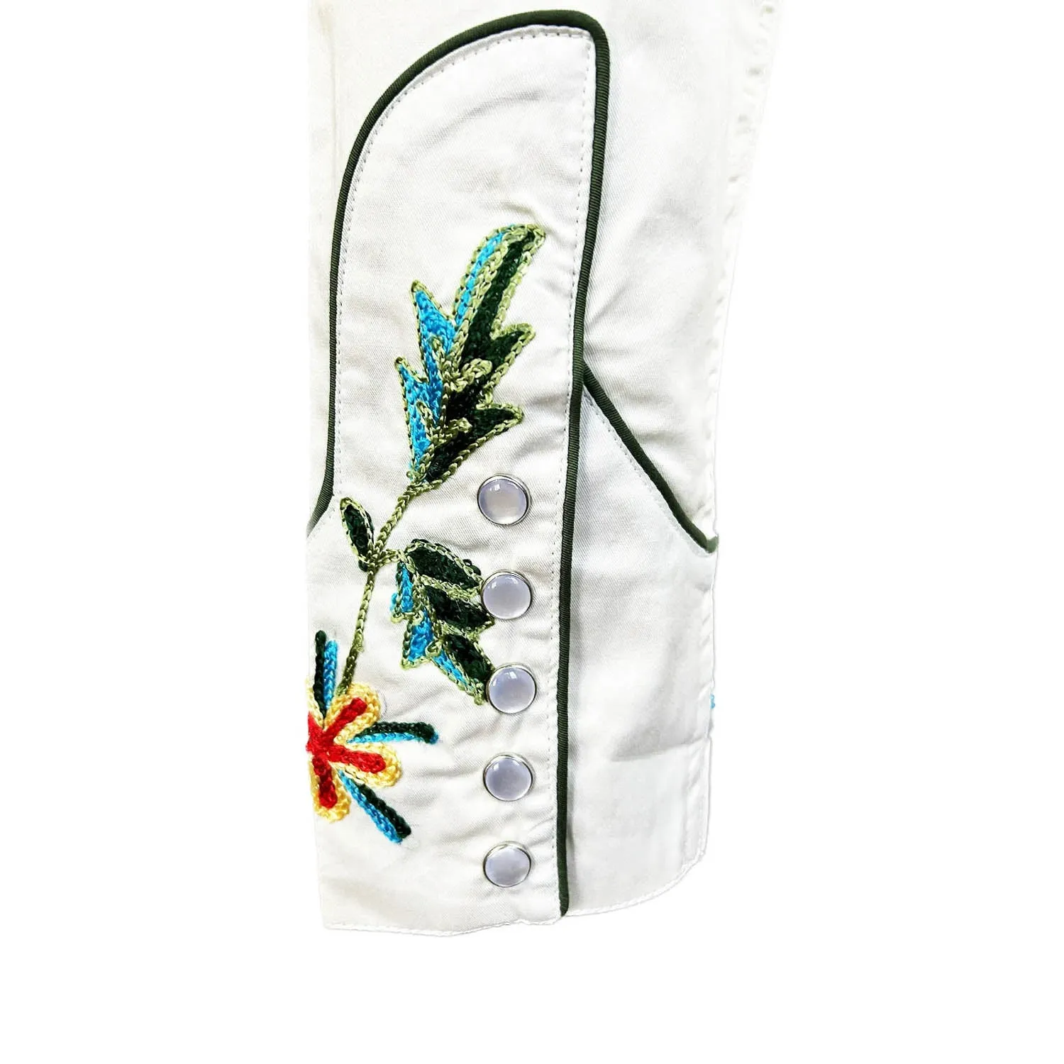 Bold Print Flatlock stitching Rockmount Womens Floral Embroidered Western Ivory 100% Cotton L/S Shirt