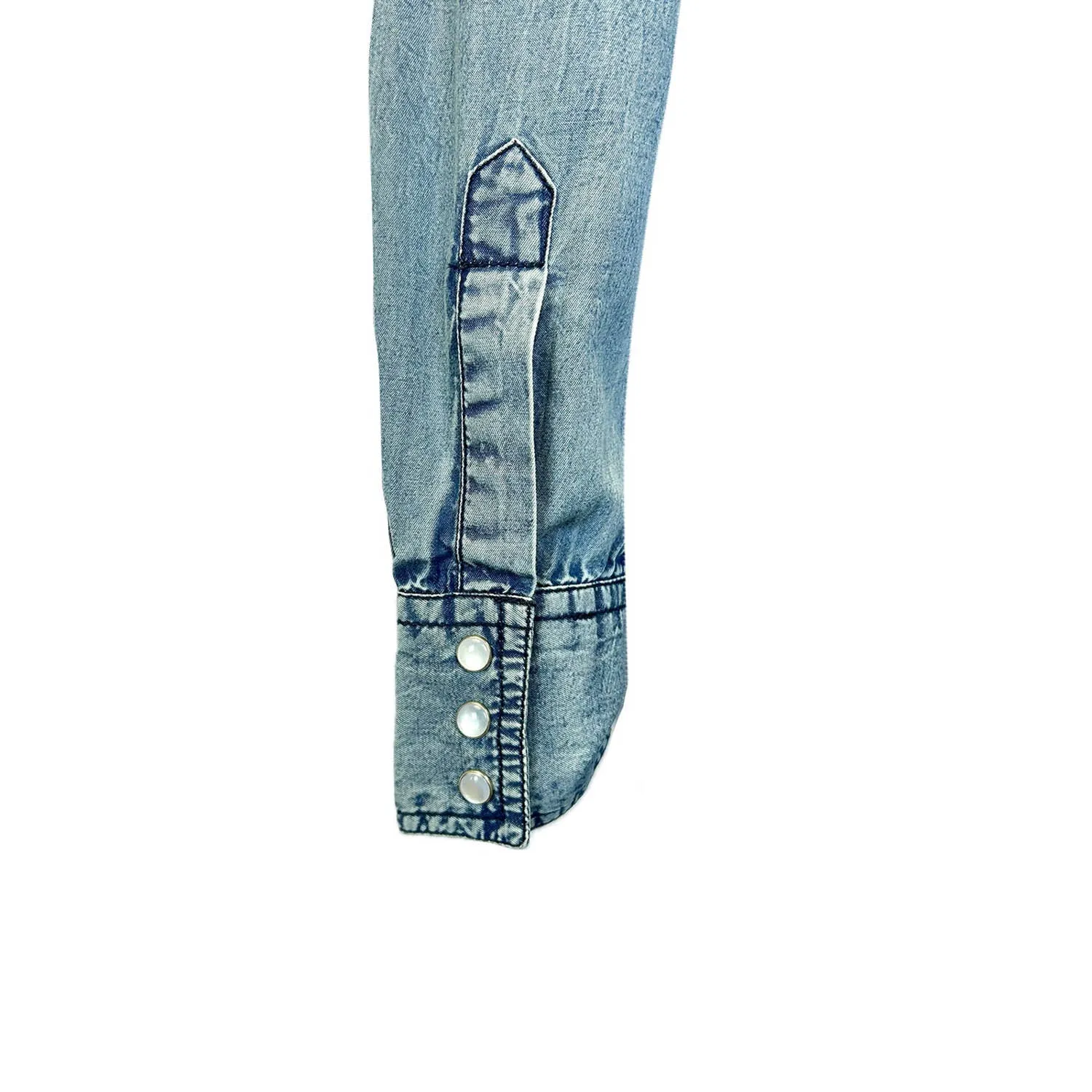 Tailored Waistband Fashion Daily Rockmount Womens Floral Embroidery Western Denim 100% Cotton L/S Dress
