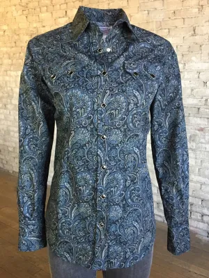 Rockmount Womens Navy 100% Cotton Paisley Print Western L/S Shirt All-Day Wear Rockmount Womens Navy 100% Cotton Paisley Print Western L/S Shirt Easy Care
