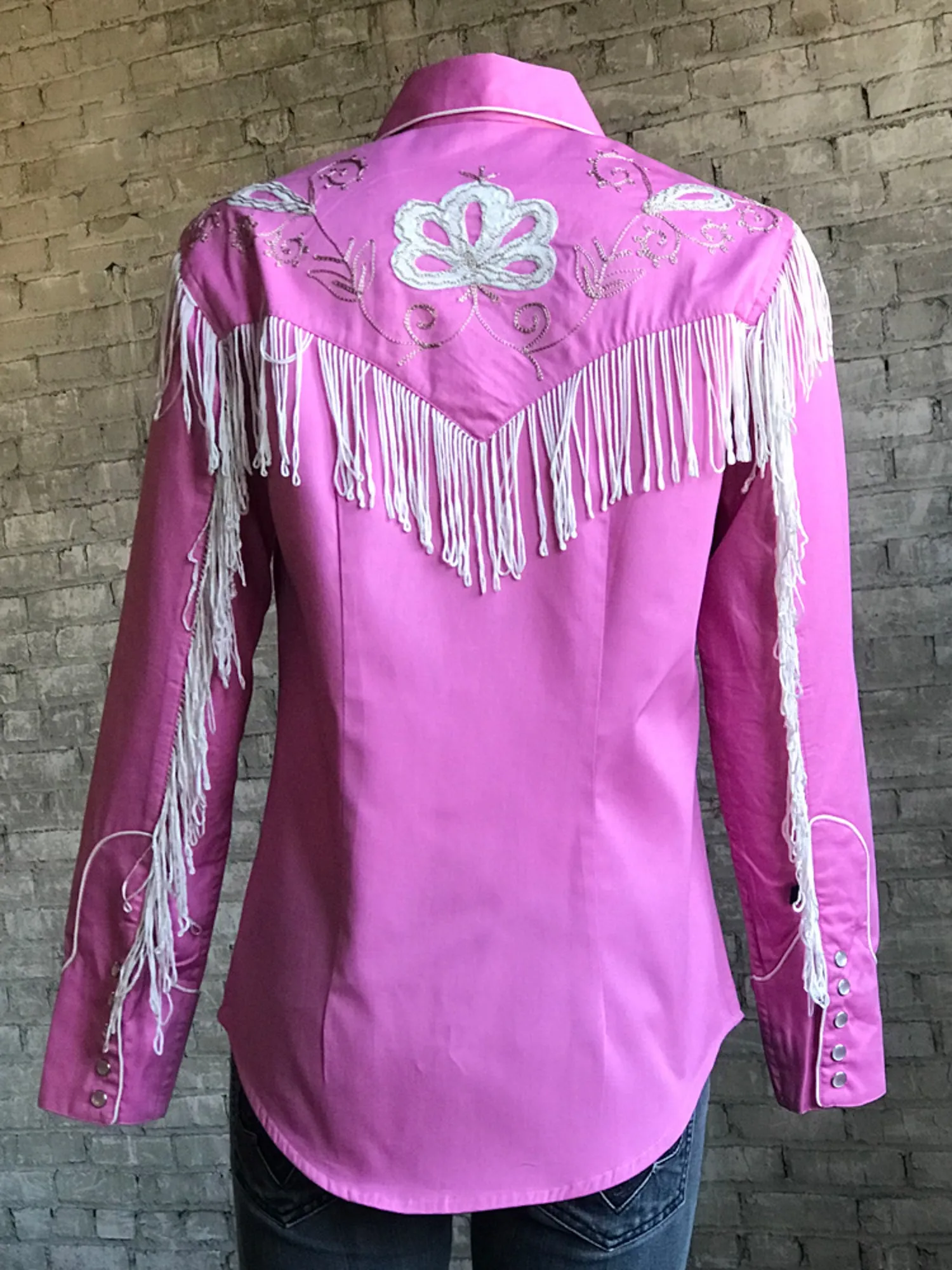 Rockmount Womens Pink 100% Cotton Embroidered Fringe Western L/S Shirt Traveler??s Choice Sustainable Material