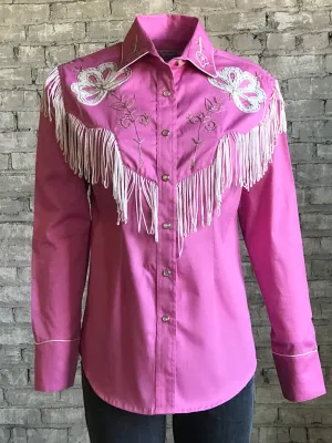 Rockmount Womens Pink 100% Cotton Embroidered Fringe Western L/S Shirt Classic Vibes Fashion staples Rockmount Womens Pink 100% Cotton Embroidered Fringe Western L/S Shirt
