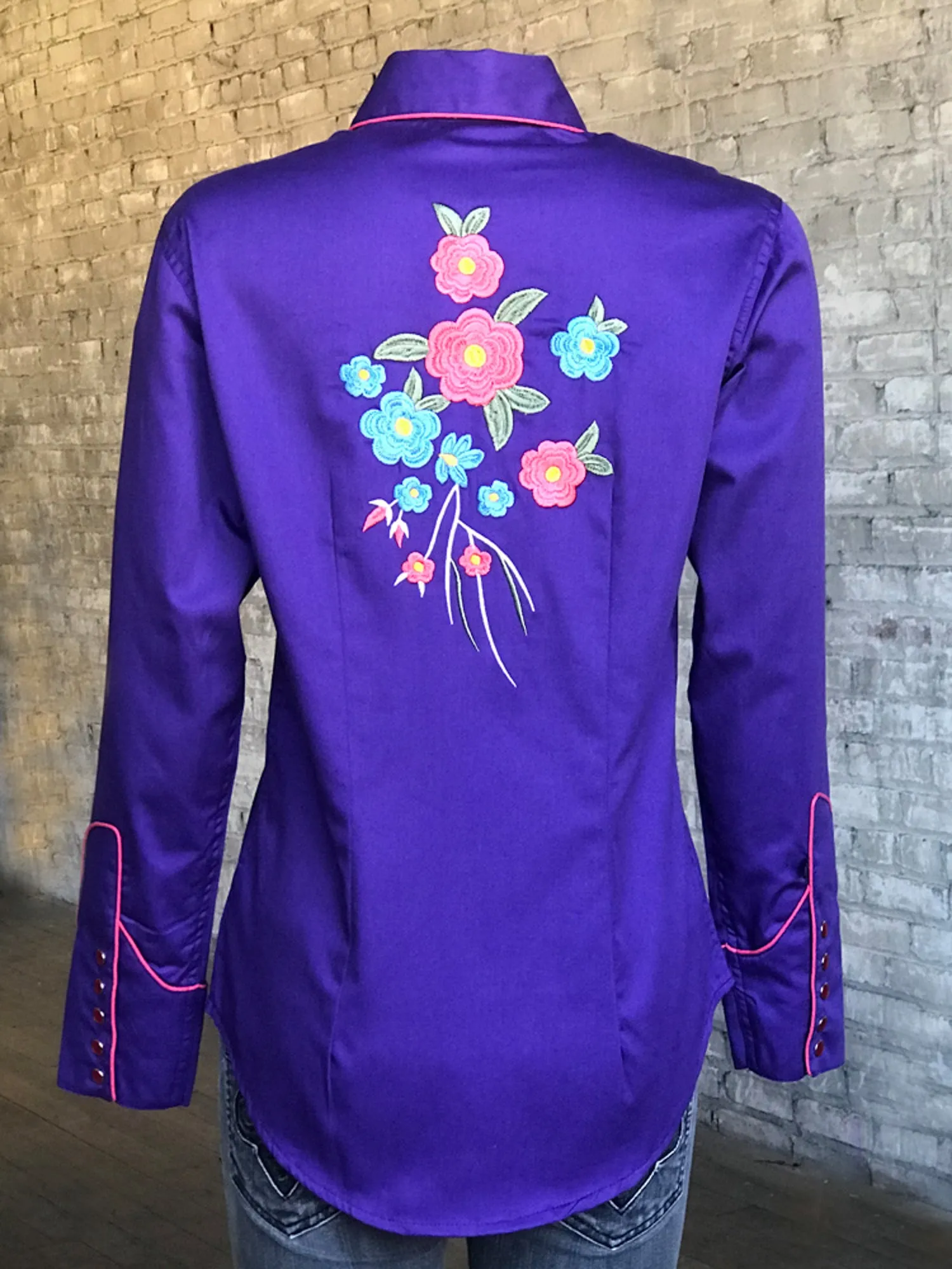Rockmount Womens Purple 100% Cotton Floral Bouquet Western L/S Shirt Eco Dye Technique