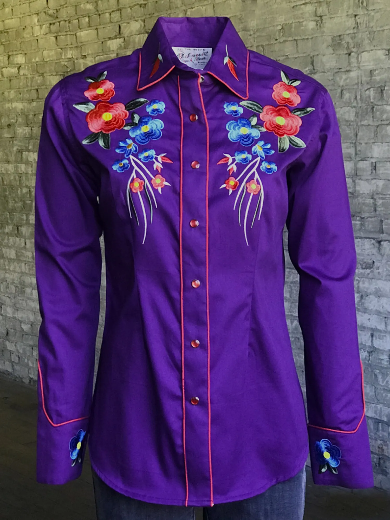 Classic Comfort Rockmount Womens Purple 100% Cotton Floral Bouquet Western L/S Shirt