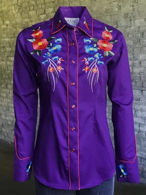 Rockmount Womens Purple 100% Cotton Floral Bouquet Western L/S Shirt Printed Pattern Classic Comfort Rockmount Womens Purple 100% Cotton Floral Bouquet Western L/S Shirt