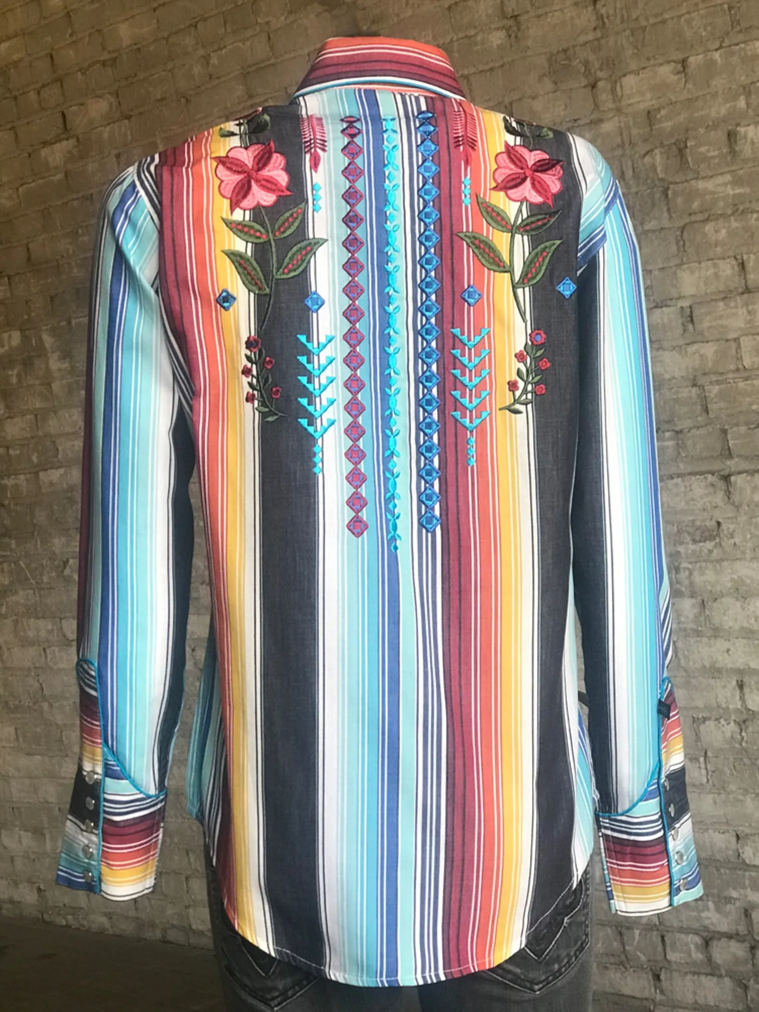 Rockmount Womens Serape 100% Cotton Boho Serape Western L/S Shirt Ruffle Edge