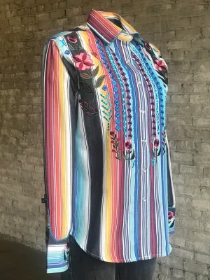 Rockmount Womens Serape 100% Cotton Boho Serape Western L/S Shirt Weekend Casual Rockmount Womens Serape 100% Cotton Boho Serape Western L/S Shirt Edgy Fashion