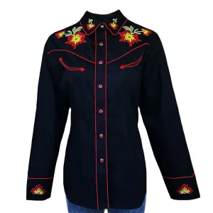Rockmount Womens Vintage Embroidered Flower Black 100% Cotton L/S Shirt Year-Round Comfort Animal Print Sleek Style Rockmount Womens Vintage Embroidered Flower Black 100% Cotton L/S Shirt