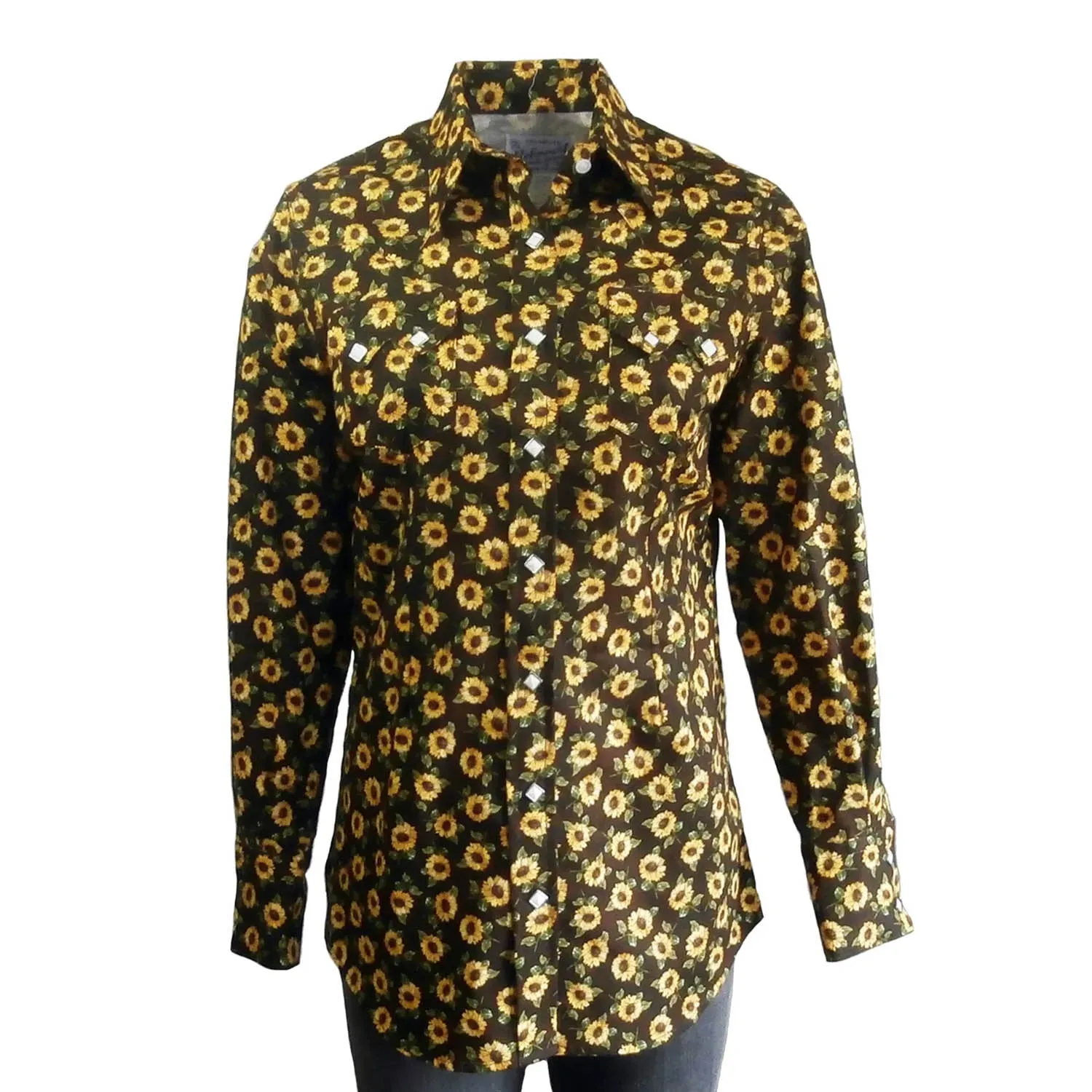 Abstract print Casual Design Rockmount Womens Vintage Floral Western Brown 100% Cotton L/S Shirt