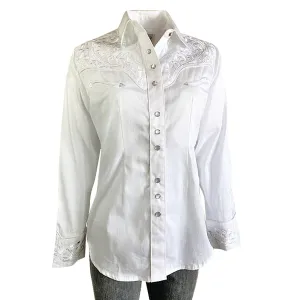 Rockmount Womens White/White 100% Cotton Vintage Tooling Embroidery L/S Shirt Vintage Look Moisture Wicking Material Light Comfort Rockmount Womens White/White 100% Cotton Vintage Tooling Embroidery L/S Shirt
