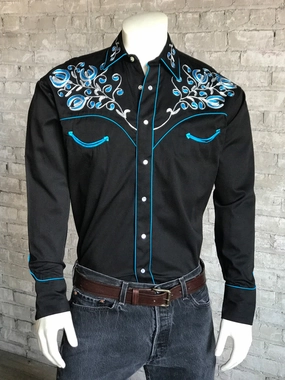 Rockmount Mens Black 100% Cotton Prairie Blue Western L/S Shirt Versatile Basics Rockmount Mens Black 100% Cotton Prairie Blue Western L/S Shirt Bold Graphics Sleeveless Cut