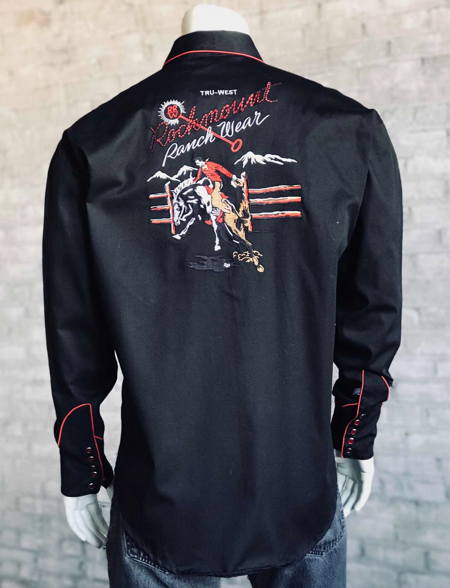 Picnic Outfit Advanced Moisture Management Rockmount Mens Black 100% Cotton Vintage Bronc L/S Shirt