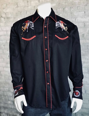 Rockmount Mens Black 100% Cotton Vintage Bronc L/S Shirt Zip Up Midweight Textile Distressed finish Rockmount Mens Black 100% Cotton Vintage Bronc L/S Shirt