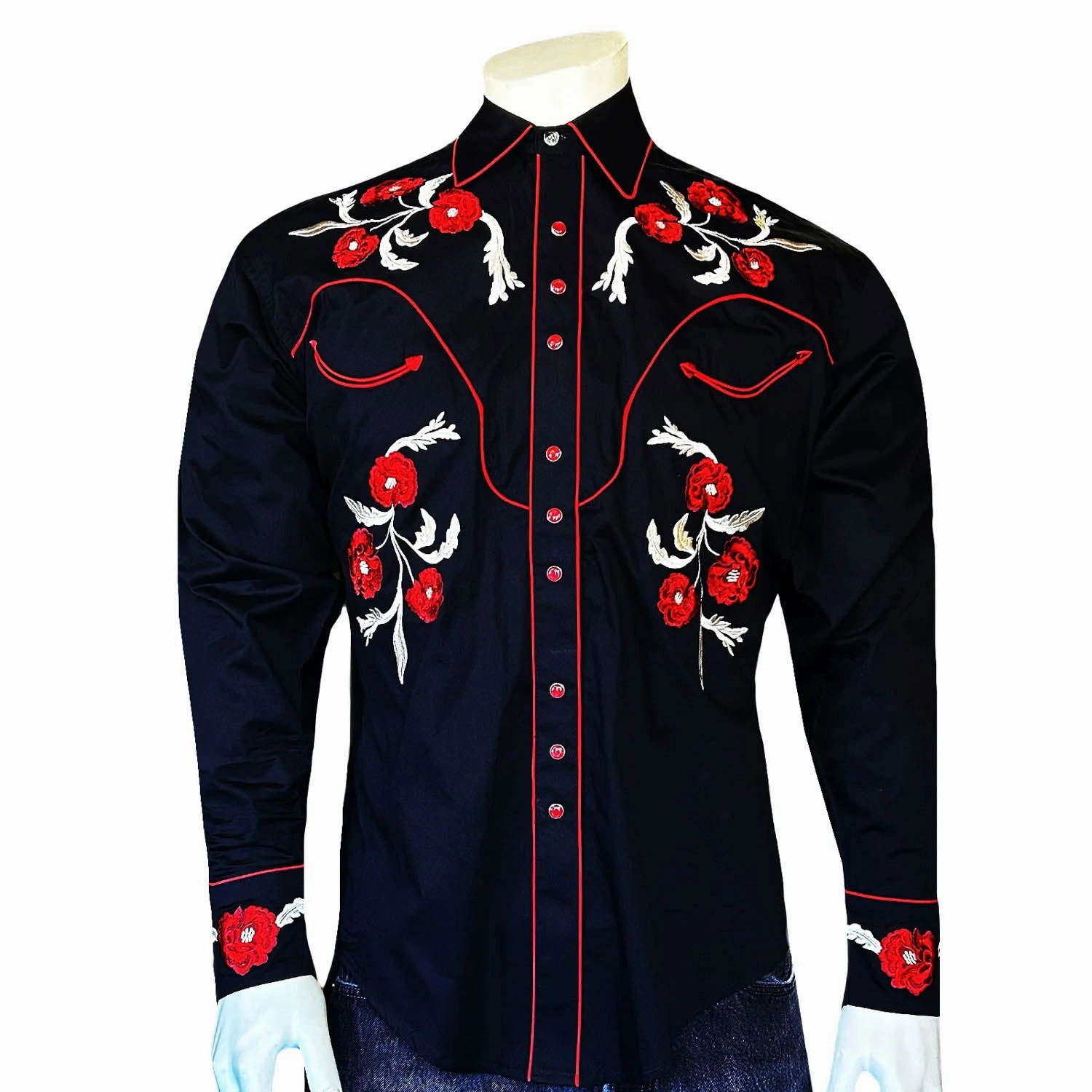 Sophisticated Style Rockmount Mens Cascading Floral Western Black 100% Cotton L/S Shirt