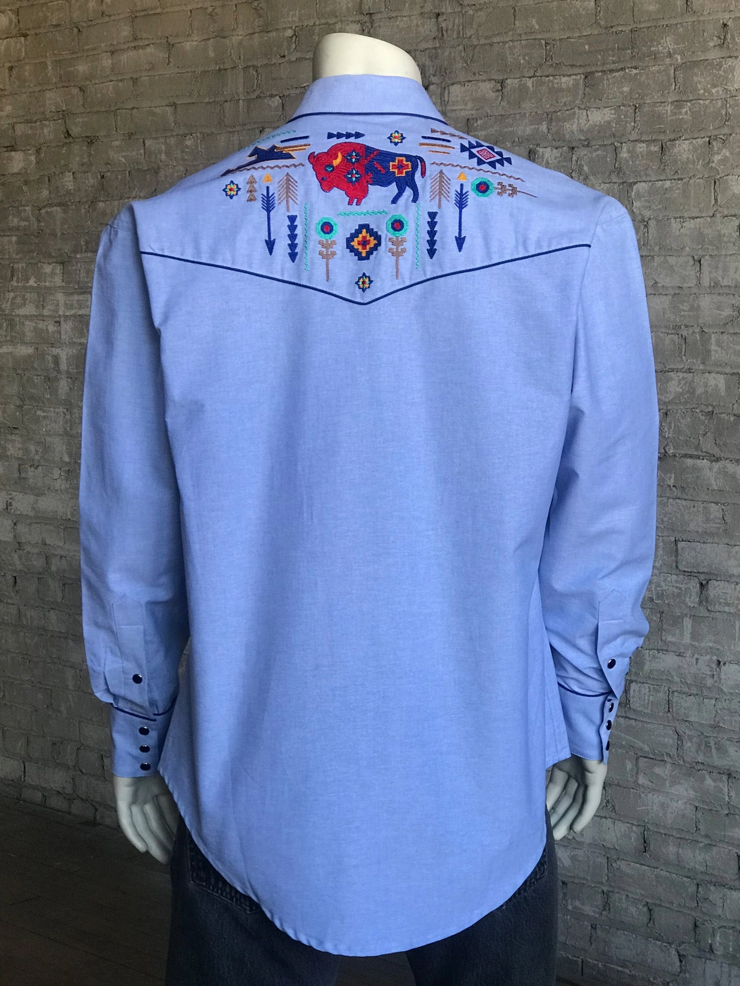 Rockmount Mens Chambray 100% Cotton American Bison Western L/S Shirt Linen blend