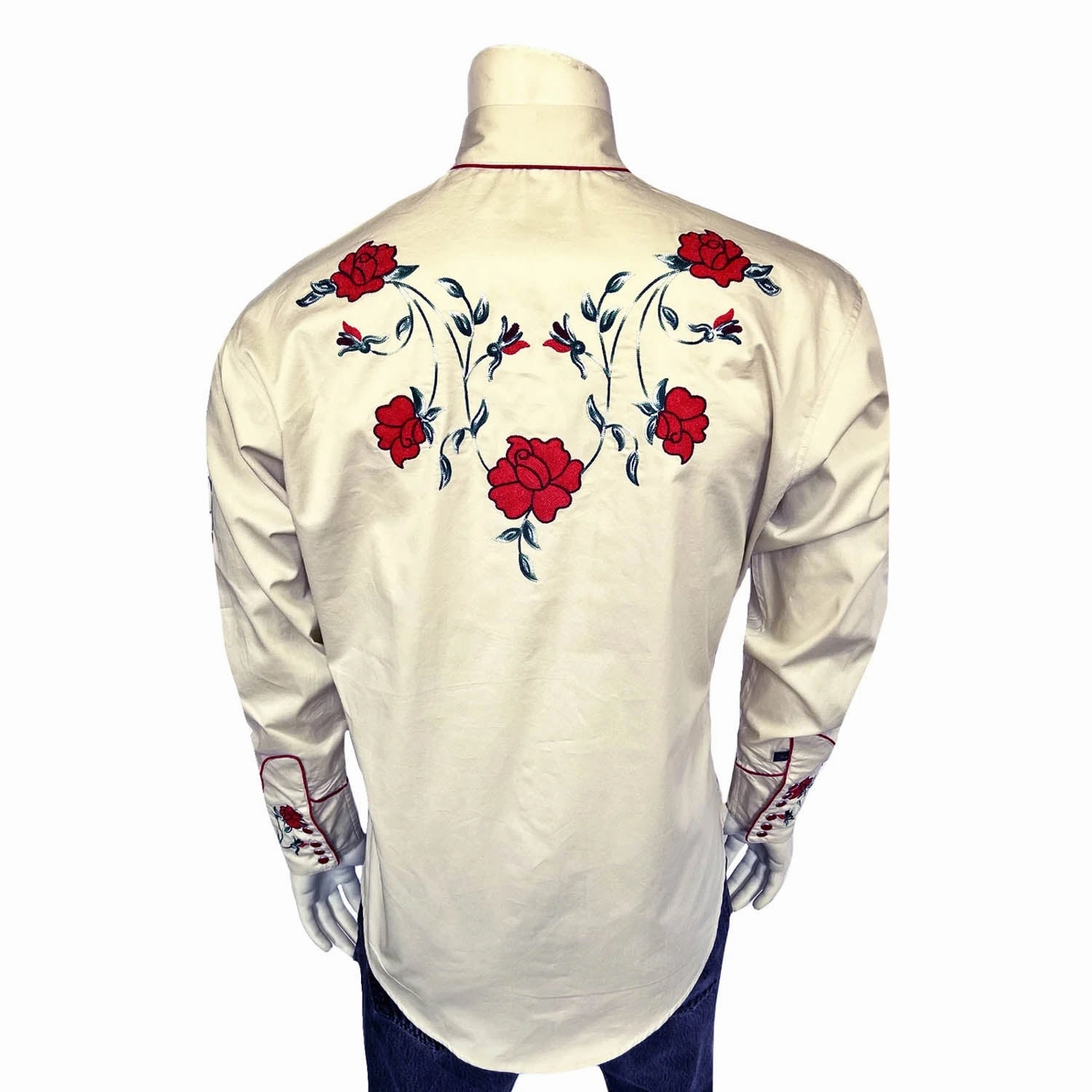 Snag Free Surface Rockmount Mens Crochet Rose Floral Khaki 100% Cotton L/S Shirt