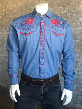 Rockmount Mens Denim 100% Cotton American Bison Western L/S Shirt Perfect Style Rockmount Mens Denim 100% Cotton American Bison Western L/S Shirt Adjustable Cuffs