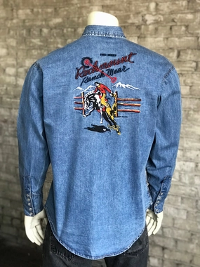 Rockmount Mens Denim 100% Cotton Vintage Bronc L/S Shirt Roomy Comfort Lounge Wear Rockmount Mens Denim 100% Cotton Vintage Bronc L/S Shirt
