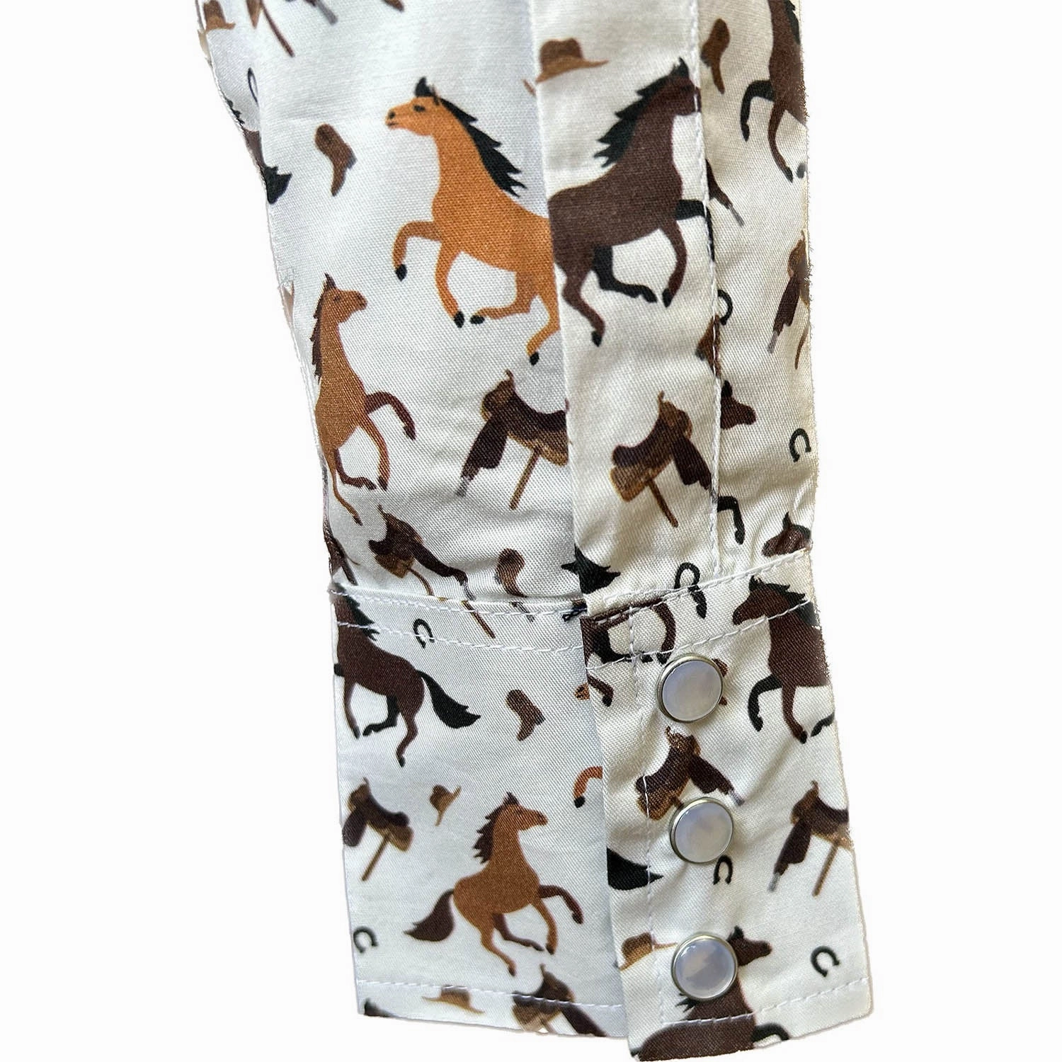 Rockmount Mens Horse Print Western White/Tan 100% Cotton L/S Shirt Summer Outfit