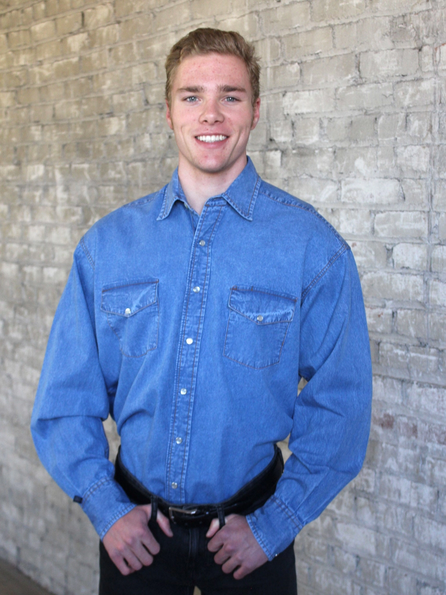 Spring Break Rockmount Mens Indigo 100% Cotton Stonewashed Denim L/S Shirt