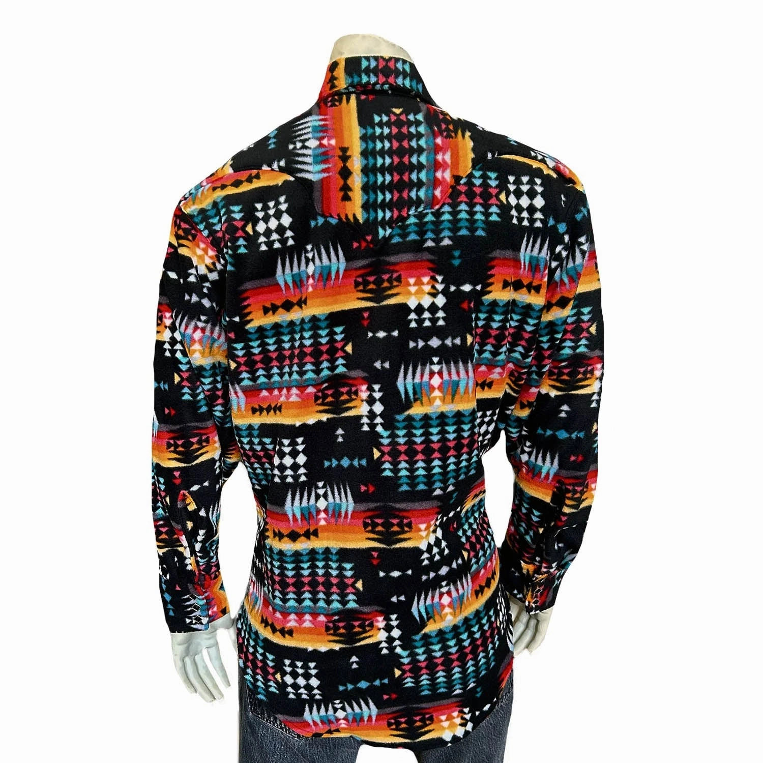 Wrinkle Free Care Simple Fit Rockmount Mens Native Pattern Western Black/Red 100% Cotton L/S Shirt