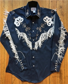 Rockmount Mens Navy 100% Cotton Vintage Fringe Western L/S Shirt Chic Style Recycled Polyester Blend Rockmount Mens Navy 100% Cotton Vintage Fringe Western L/S Shirt