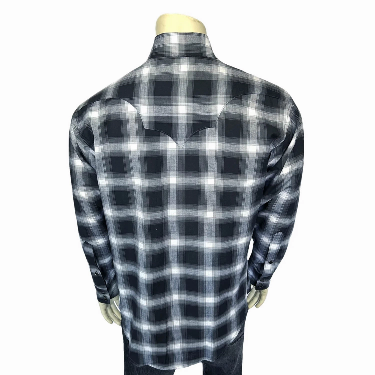 Rugged Style Youthful Style Rockmount Mens Shadow Plaid Western Black/Blue 100% Cotton L/S Shirt