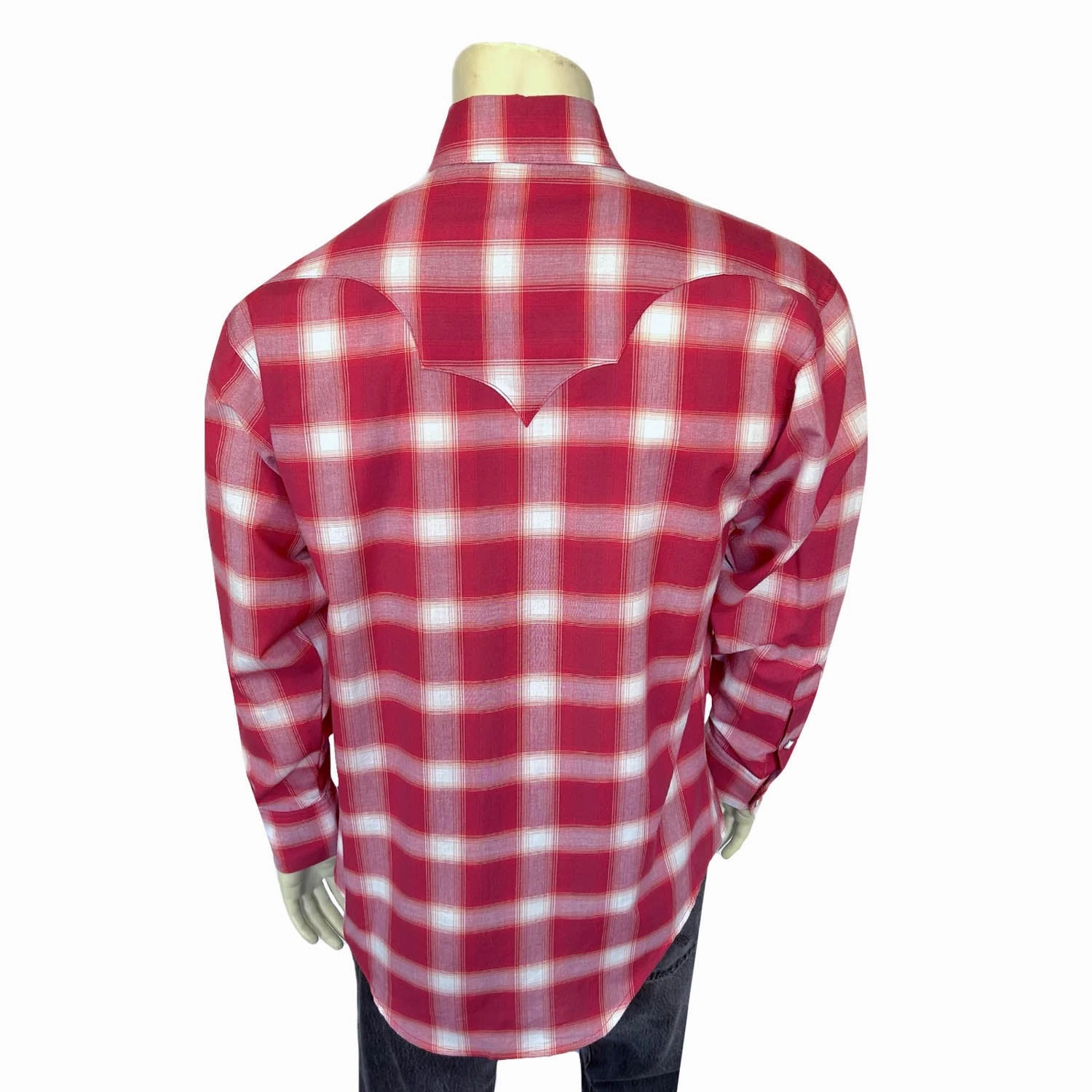 Rockmount Mens Shadow Plaid Western Red/White 100% Cotton L/S Shirt Work Appropriate Fashionable Look