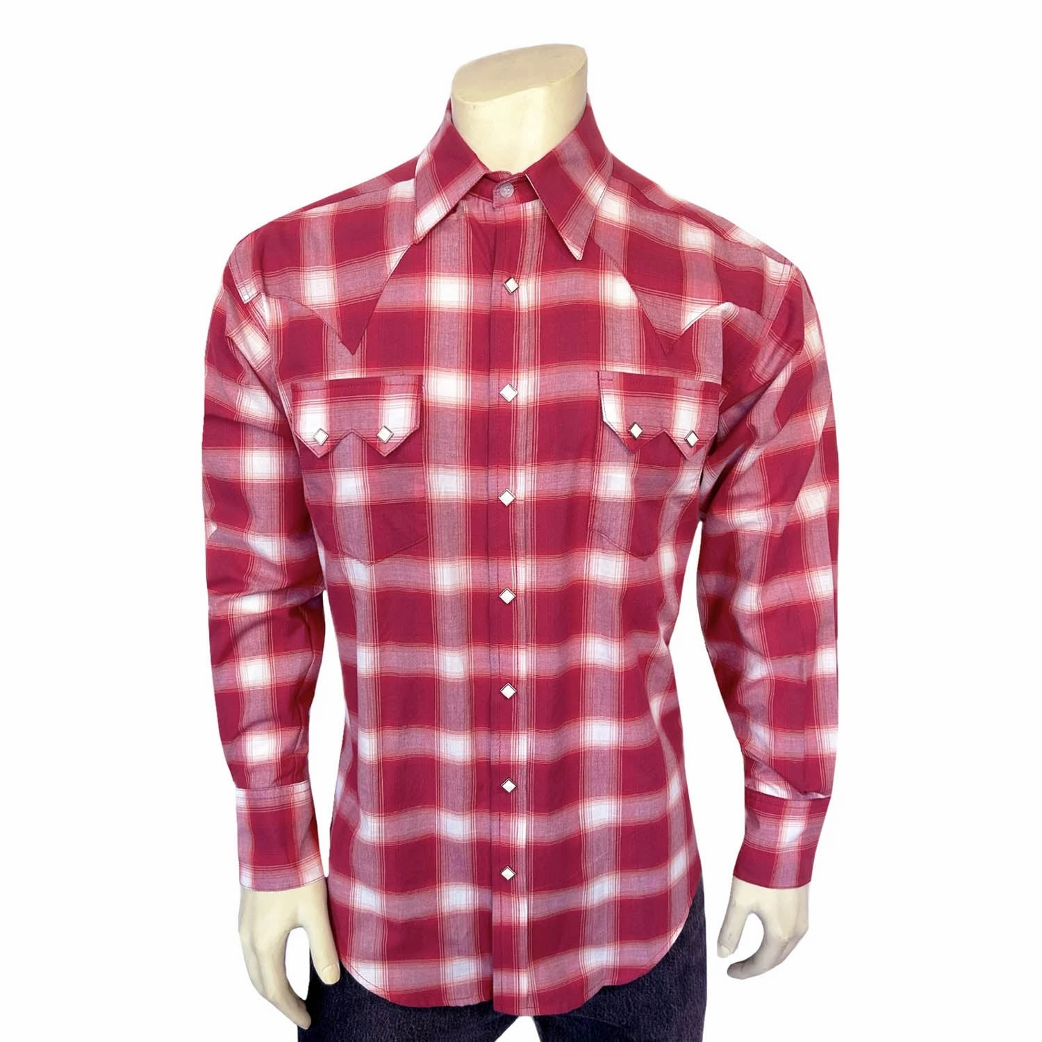 Rockmount Mens Shadow Plaid Western Red/White 100% Cotton L/S Shirt Quick Dry Construction