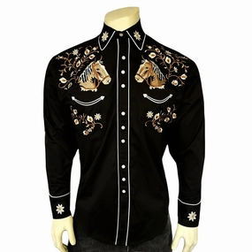 Rockmount Mens Vintage Horsehead Floral Black 100% Cotton L/S Shirt Perfect Style Statement Maker Rockmount Mens Vintage Horsehead Floral Black 100% Cotton L/S Shirt
