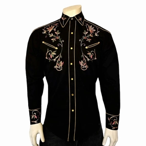 Rockmount Mens Vintage Variegated Floral Black 100% Cotton L/S Shirt Tear Resistant Fabric Minimalist Closure Rockmount Mens Vintage Variegated Floral Black 100% Cotton L/S Shirt