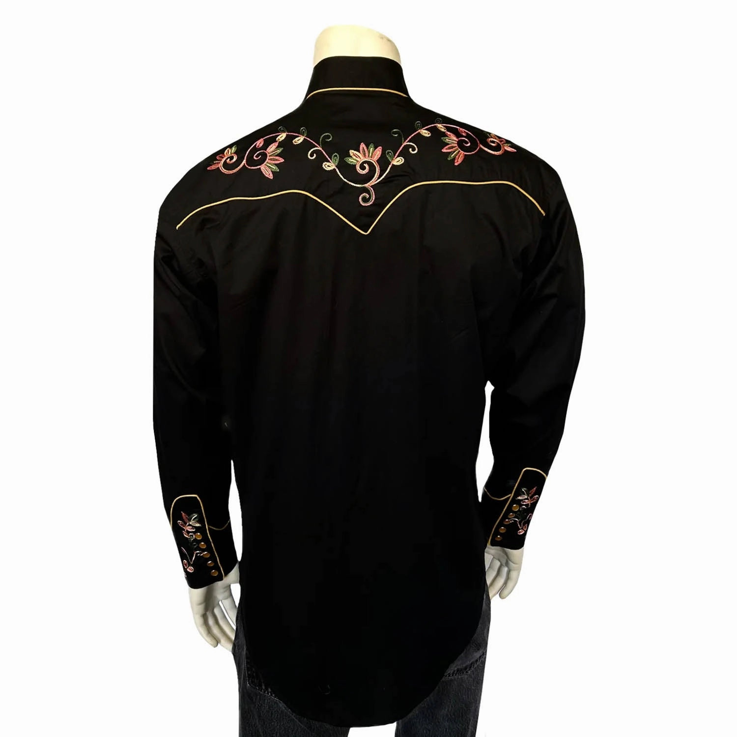 Rockmount Mens Vintage Variegated Floral Black 100% Cotton L/S Shirt Classic Look Easy Wear