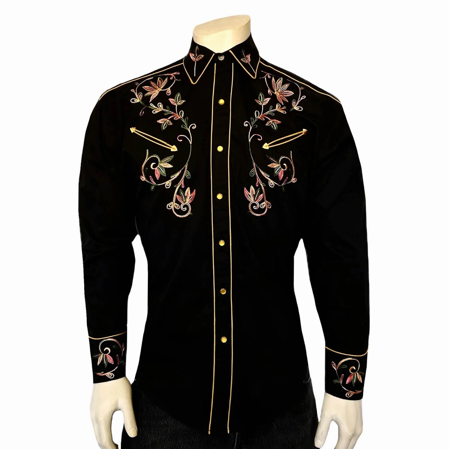 Printed Pattern Rockmount Mens Vintage Variegated Floral Black 100% Cotton L/S Shirt