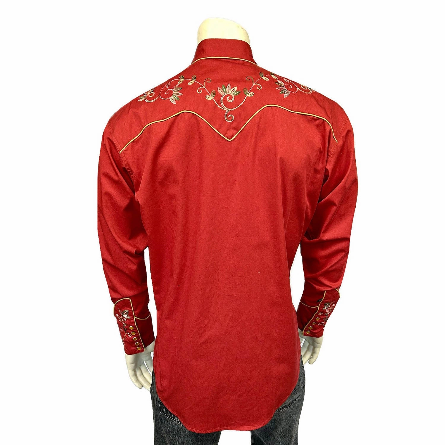 Rockmount Mens Vintage Variegated Floral Red 100% Cotton L/S Shirt Twill Weave