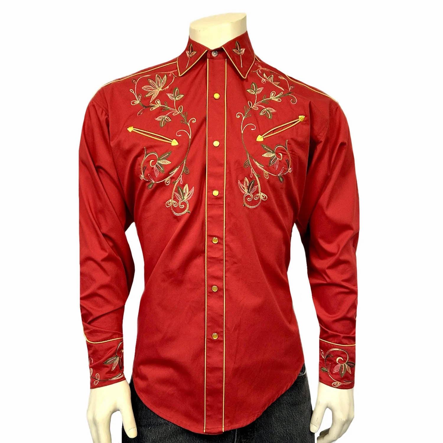 Rockmount Mens Vintage Variegated Floral Red 100% Cotton L/S Shirt Gradient effect Ombre look