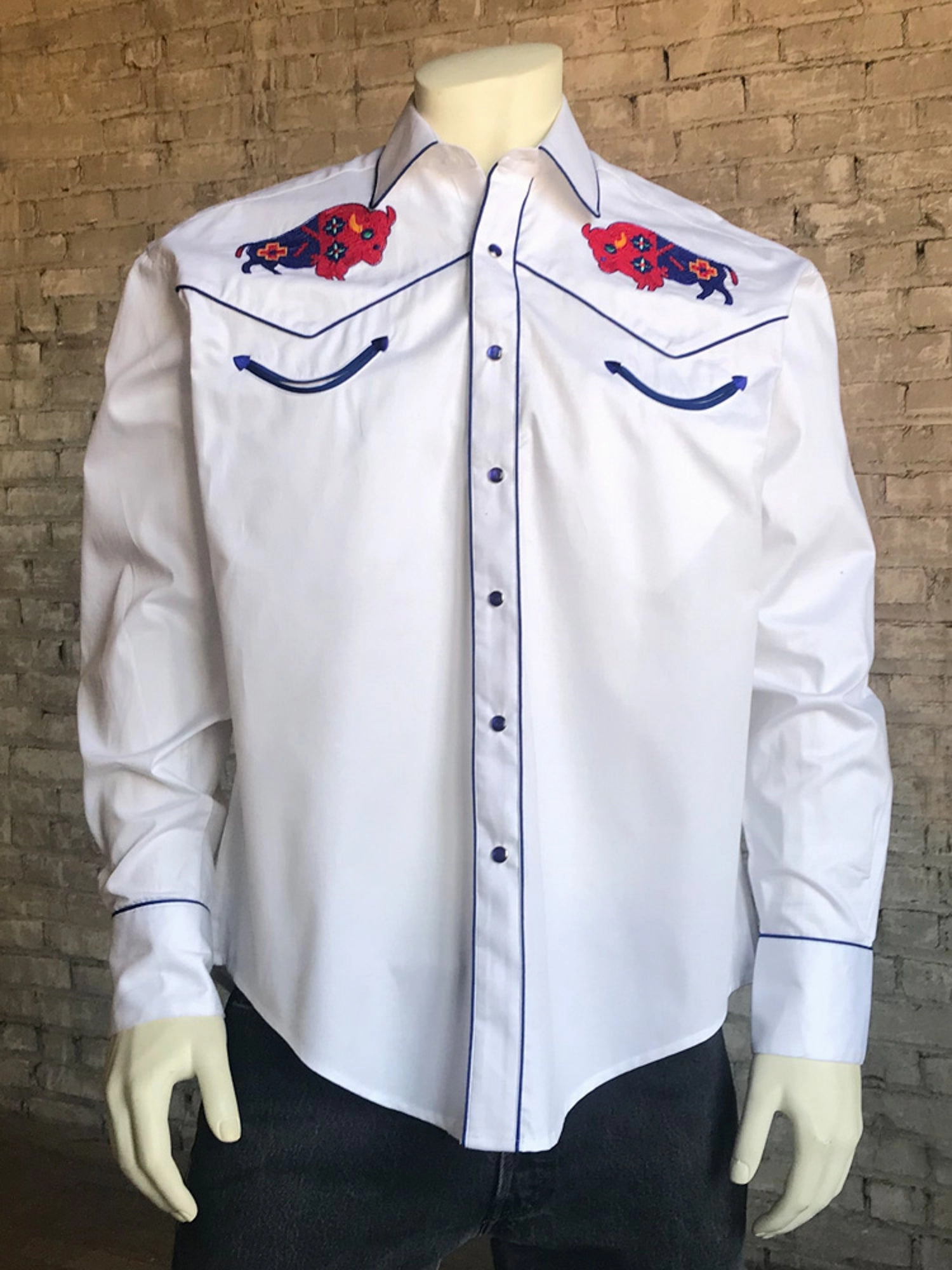 Seamless construction Quick Release Cuffs Rockmount Mens White 100% Cotton American Bison Western L/S Shirt