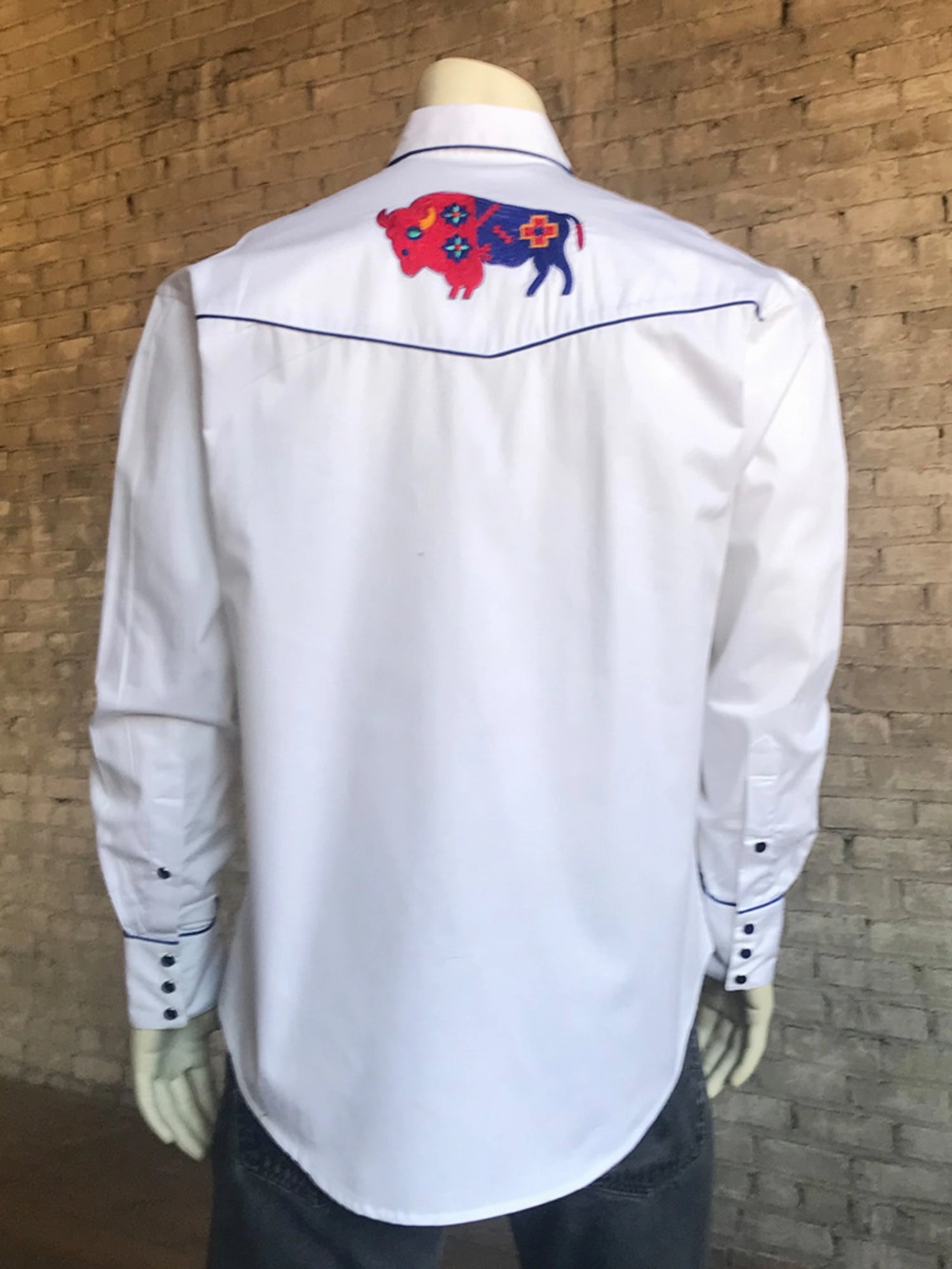 Rockmount Mens White 100% Cotton American Bison Western L/S Shirt Perfect Layer