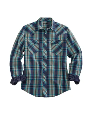 Roll-Up Sleeve Tin Haul Mens Blue 100% Cotton Grid Plaid L/S Shirt Tin Haul Mens Blue 100% Cotton Grid Plaid L/S Shirt Classy Detail