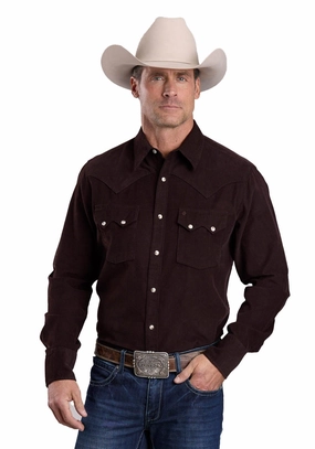 Roll-Up Sleeve Stetson Mens Corduroy Western Brown 100% Cotton L/S Shirt Striped Design Sheer Panel Stetson Mens Corduroy Western Brown 100% Cotton L/S Shirt