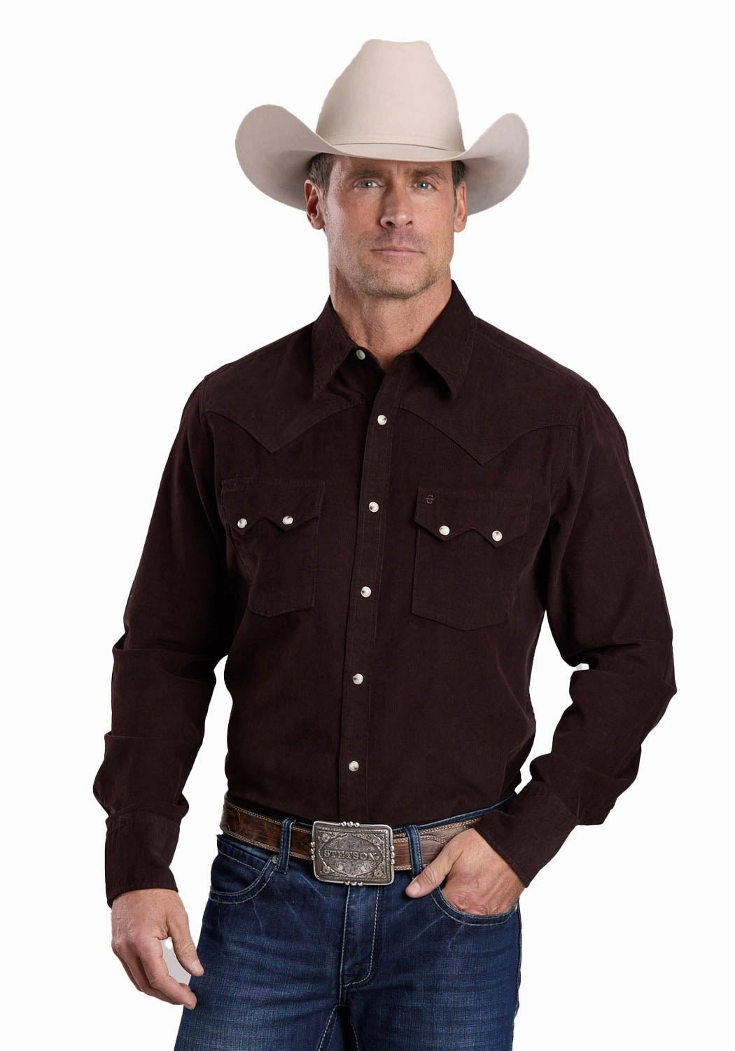 Stetson Mens Corduroy Western Brown 100% Cotton L/S Shirt Non Irritating Tags