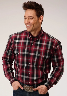 Roll-Up Sleeves Roper Mens Saddle Plaid Red 100% Cotton L/S Shirt Roper Mens Saddle Plaid Red 100% Cotton L/S Shirt Glossy Texture