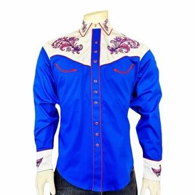 Roomy Comfort Rockmount Mens Vintage 2-Tone Floral Royal Blue/White 100% Cotton L/S Shirt Rockmount Mens Vintage 2-Tone Floral Royal Blue/White 100% Cotton L/S Shirt Versatile Wear