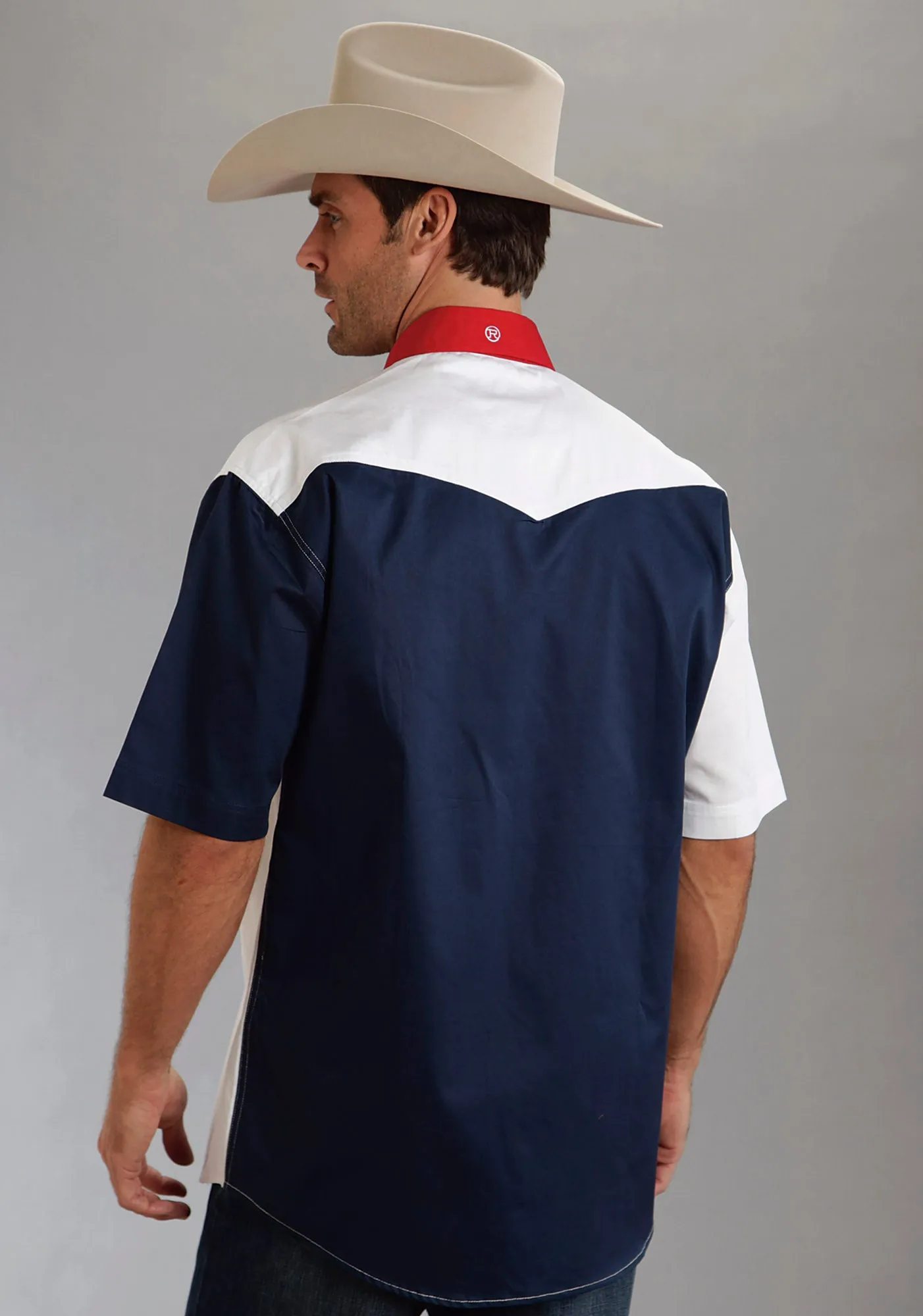 Chill Fit Roper Americana Mens Blue 100% Cotton S/S Colorblock Flag Snap Western Shirt
