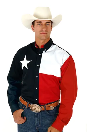 Roper Americana Mens Navy 100% Cotton L/S Texas Flag Button Western Shirt Cruelty Free Roper Americana Mens Navy 100% Cotton L/S Texas Flag Button Western Shirt Wrinkle Resistant Material