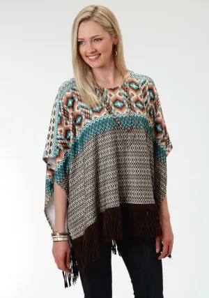 Roper Aztec Print Ladies Brown Polyester Poncho Sweater Urban Style Heavyweight Denim Go-To Style Roper Aztec Print Ladies Brown Polyester Poncho Sweater