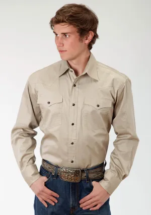 Roper Basics Mens Brown 100% Cotton Solid Poplin Tall L/S Shirt Raglan Sleeve Layered Collar Perfect Layer Roper Basics Mens Brown 100% Cotton Solid Poplin Tall L/S Shirt