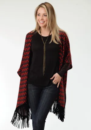 Roper Black Chevron Ladies Red Polyester Poncho Sweater Minimalistic Design Streetwear Fan Beach Day Roper Black Chevron Ladies Red Polyester Poncho Sweater