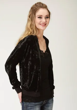 Roper Bomber Womens Black Polyester Crushed Velvet Jacket Anywhere Fit Casual Classic Heavyweight Denim Roper Bomber Womens Black Polyester Crushed Velvet Jacket